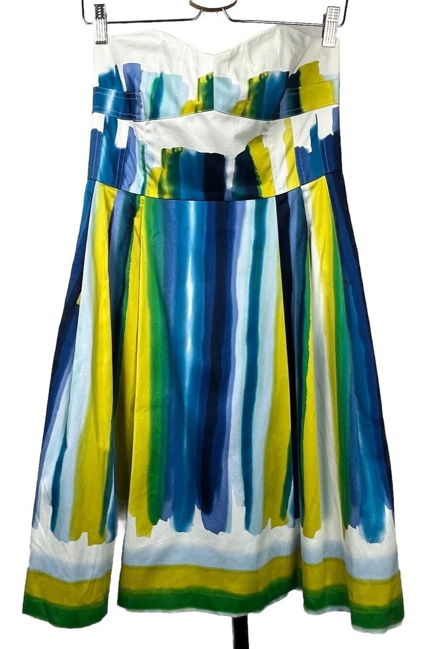 Calvin Klein Strapless Watercolor Mini Dress 10 White Blue Green Garden Party